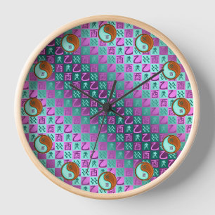 Aquarius & Wood Rooster Clock