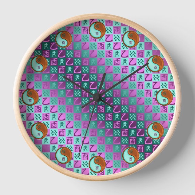 Aquarius & Wood Rooster Clock (Front)