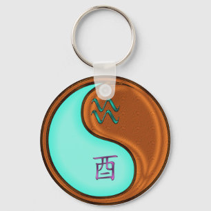 Aquarius & Wood Rooster Keychain