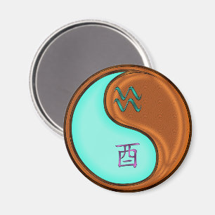 Aquarius & Wood Rooster Keychain Magnet