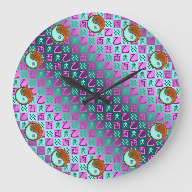 Aquarius & Wood Rooster Large Clock (Front)