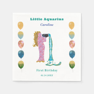 Aquarius Zodiac 1st Birthday Balloons & Artistic Napkin