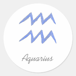 Aquarius. Zodiac Astrology Sign. Blue. Classic Round Sticker