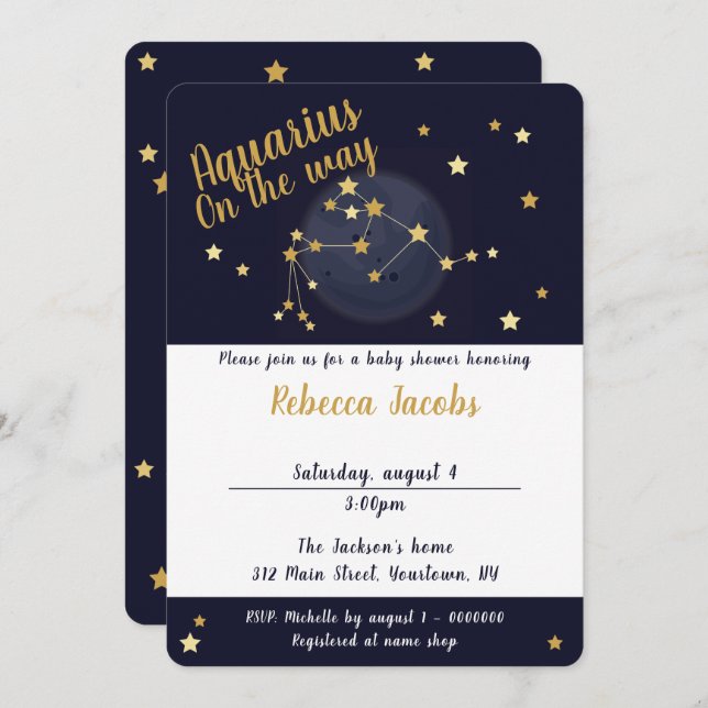 Aquarius zodiac Baby Shower Invitation (Front/Back)