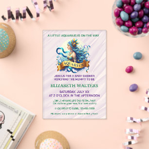Aquarius Zodiac Baby Shower Lavender and Green Acrylic Invitations