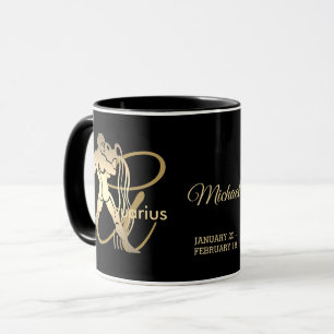 Aquarius ♒ Zodiac Birthday Sign / Black and Gold Mug