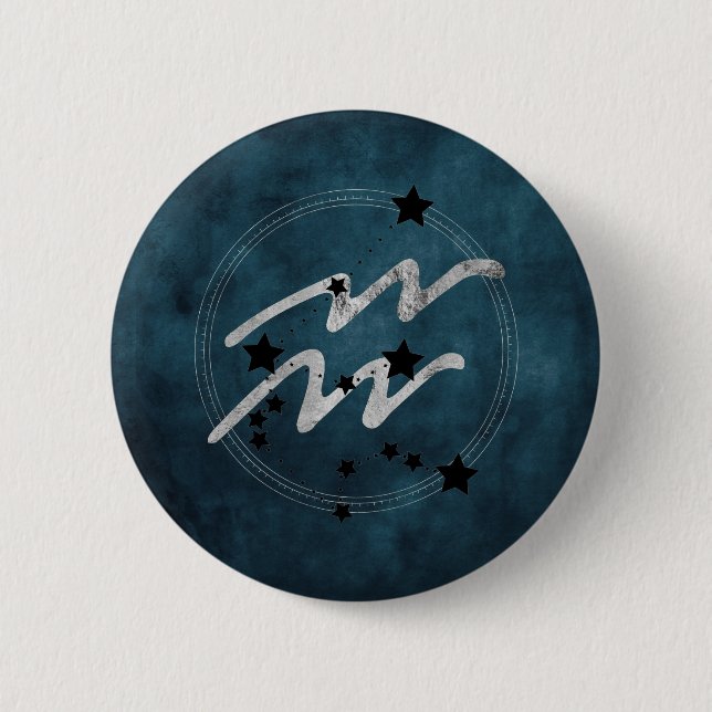 Aquarius zodiac black & silver constellation teal 6 cm round badge (Front)