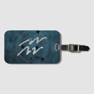 Aquarius zodiac black & silver constellation teal luggage tag