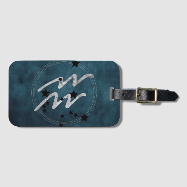 Aquarius zodiac black & silver constellation teal luggage tag (Front Horizontal)