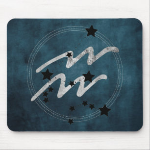 Aquarius zodiac black & silver constellation teal mouse pad