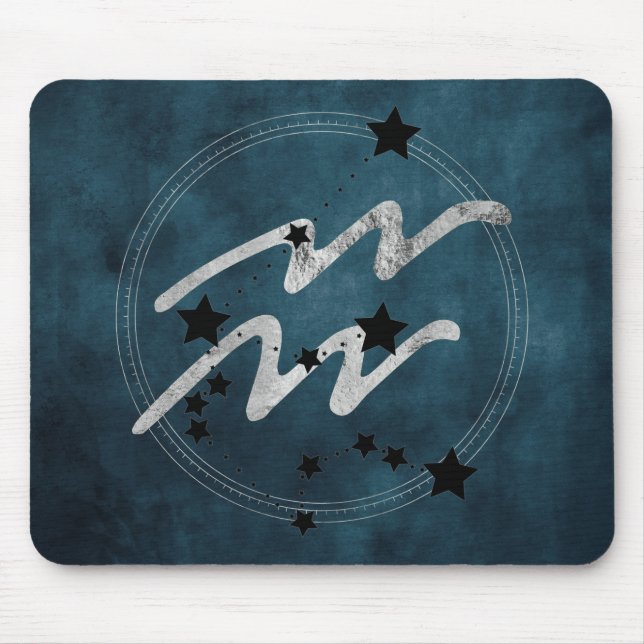 Aquarius zodiac black & silver constellation teal  mouse pad (Front)
