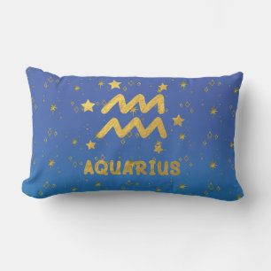 Aquarius Zodiac Blue and Gold Lumbar Pillow