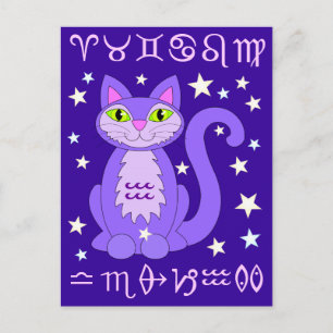 Aquarius Zodiac Cat Midnight Blue Postcards