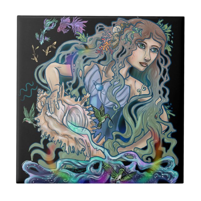 Aquarius Zodiac Ceramic Tile (Front)