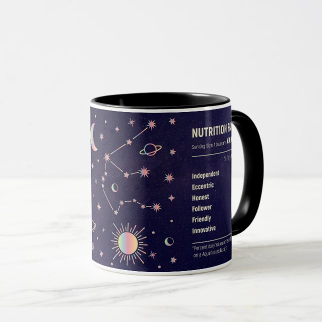 Aquarius zodiac constellation and trait facts mug (Front Right)