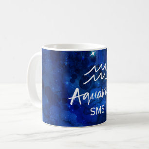 Aquarius Zodiac Constellation Blue Galaxy Monogram Coffee Mug