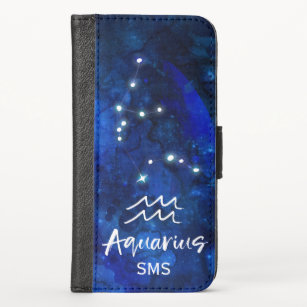 Aquarius Zodiac Constellation Blue Galaxy Monogram Case