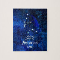 Aquarius Zodiac Constellation Blue Galaxy Monogram