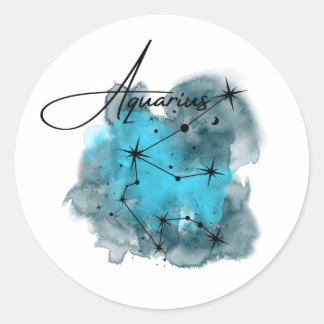 Aquarius Zodiac Constellation Watercolor Classic Round Sticker