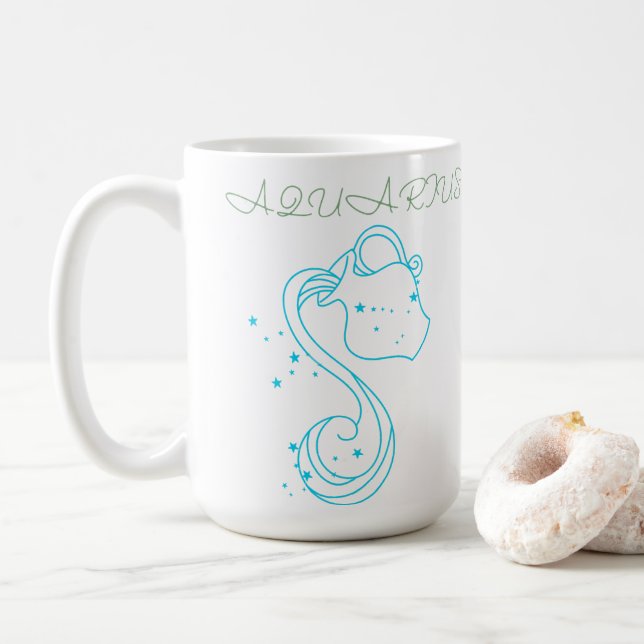 Aquarius Zodiac Design - Unique Astrology Art for  Coffee Mug (With Donut)
