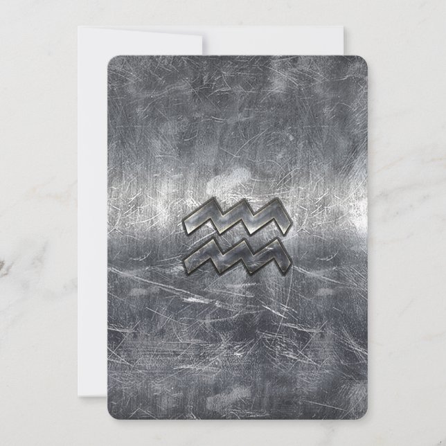 Aquarius Zodiac Distressed Silver Steel Style (Front)