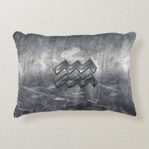 Aquarius Zodiac Distressed Silver Steel Style Decorative Cushion