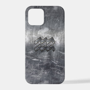 Aquarius Zodiac Distressed Silver Steel Style iPhone 12 Pro Case
