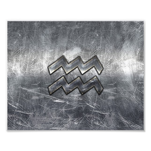 Aquarius Zodiac Distressed Silver Steel Style Photo Print (Front)