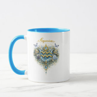 Aquarius Zodiac Floral Heart Mug – Elegant Astrolo