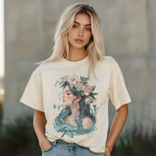 Aquarius Zodiac, Floral Woman, Botanical Lovers T-Shirt