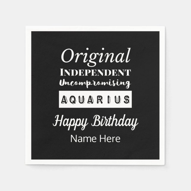 Aquarius Zodiac Fun Characteristics Birthday Napkin (Front)