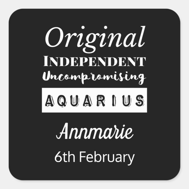 Aquarius Zodiac Fun Characteristics Birthday Square Sticker (Front)