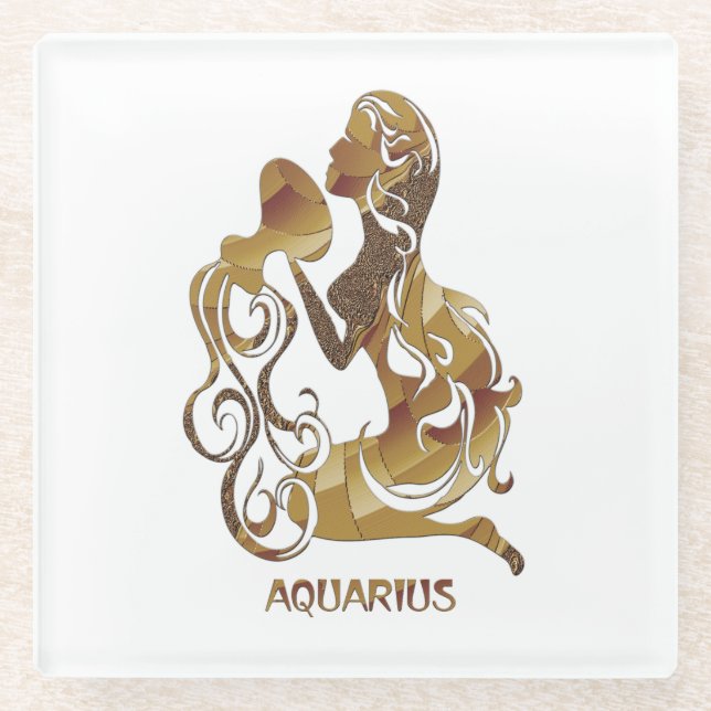 Aquarius Zodiac Glass Coaster (Front)