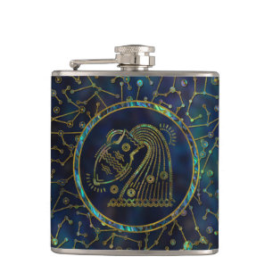 Aquarius Zodiac Gold Abalone on Constellation Hip Flask