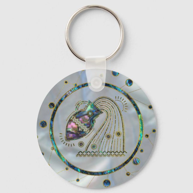Aquarius Zodiac Gold Abalone on Constellation Key Ring (Front)