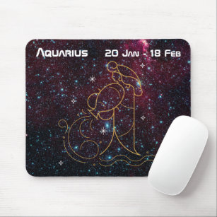 Aquarius Zodiac Gold Glitter Celestial Custom Text Mouse Pad