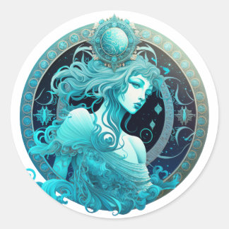 Aquarius Zodiac Graphic Classic Round Sticker