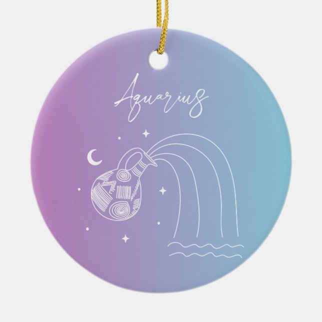 Aquarius zodiac horoscope star sign gradient ceramic ornament (Front)