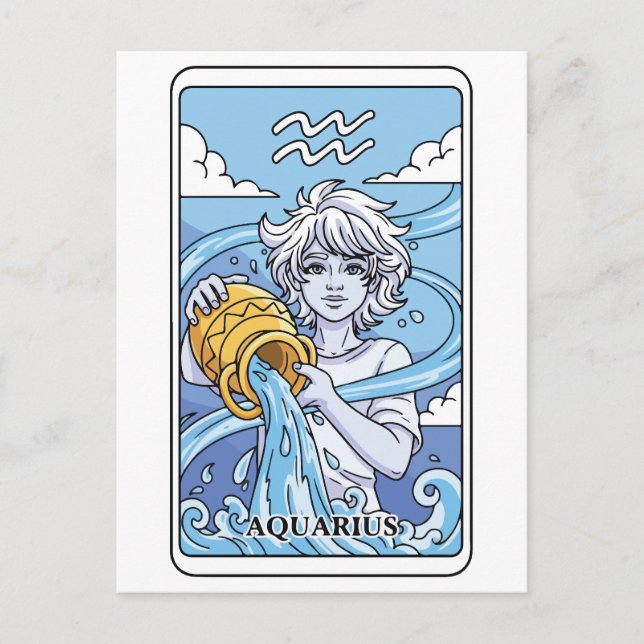 Aquarius Zodiac Illustration Tarot Style Postcard (Front)