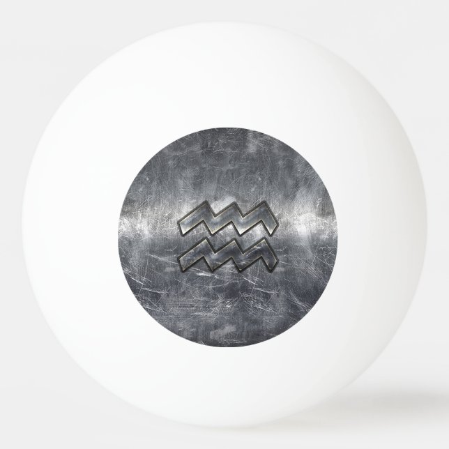 Aquarius Zodiac Industrial Silver Steel Ping Pong Ball (Front)