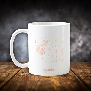 Aquarius Zodiac Line Art White Peach Coffee Mug