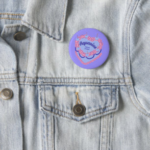 Aquarius Zodiac Pastel Heart Birthday Cake 6 Cm Round Badge