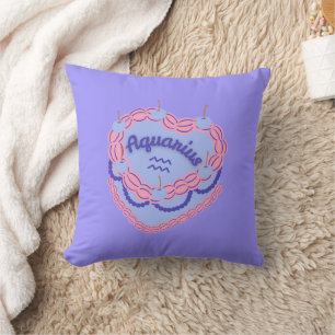 Aquarius Zodiac Pastel Heart Birthday Cake Cushion