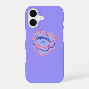 Aquarius Zodiac Pastel Heart Birthday Cake iPhone 16 Case