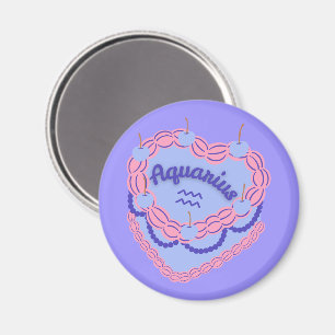 Aquarius Zodiac Pastel Heart Birthday Cake Magnet