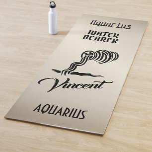 Aquarius Zodiac Sign and Symbol Antique Gold Yoga Mat