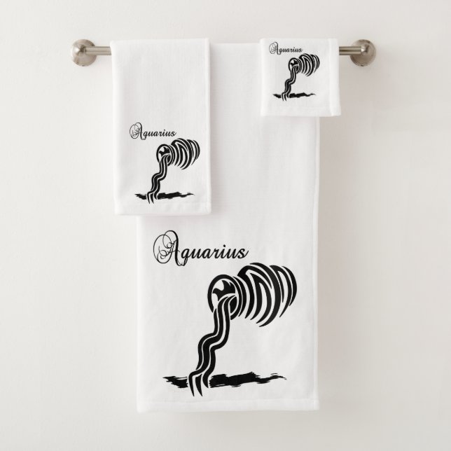 Aquarius Zodiac Sign and Symbol Bath Towel Set (Insitu)