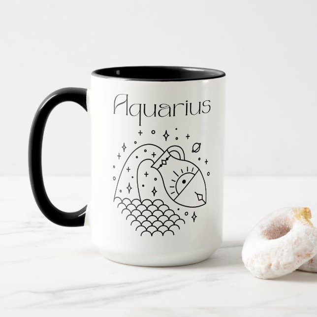 Aquarius Zodiac Sign Astrological Mug (With Donut)