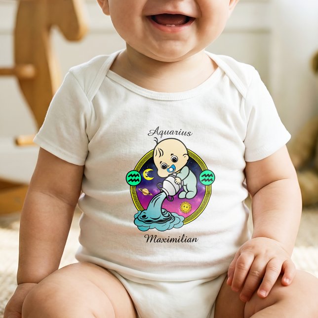 Aquarius Zodiac Sign Astrology Cartoon Horoscope Baby Bodysuit (Creator Uploaded)