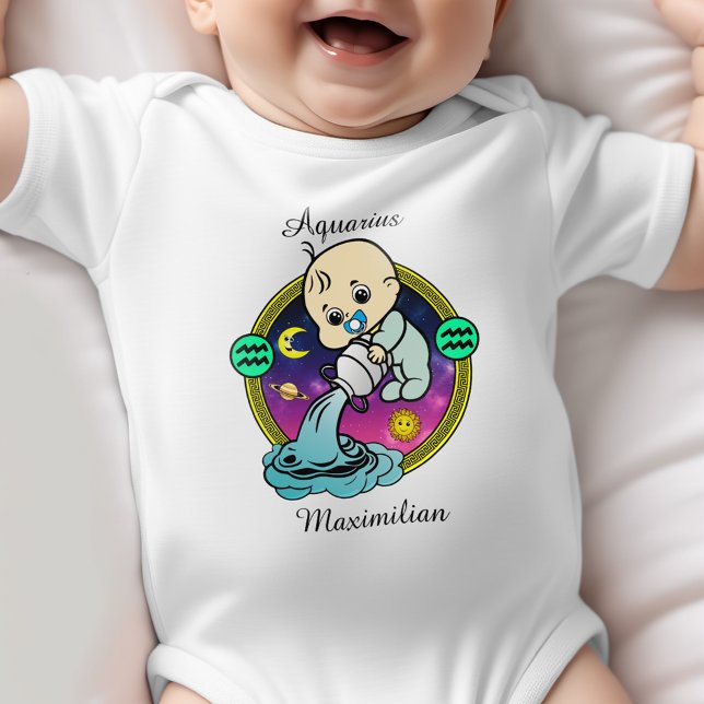 Aquarius Zodiac Sign Astrology Cartoon Horoscope Baby Bodysuit (Creator Uploaded)